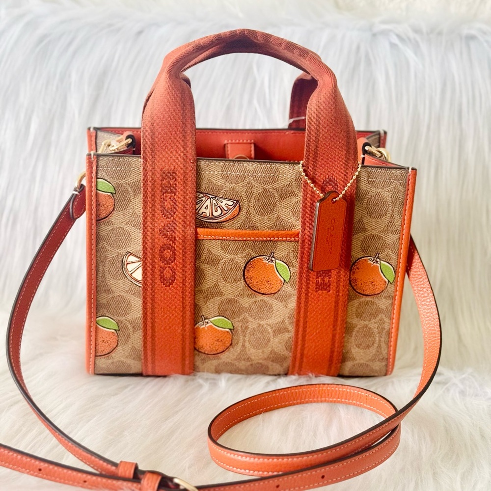 Coach Smith Tote Bag 24 In Signature Canvas With Orange Print CAR81 NWT